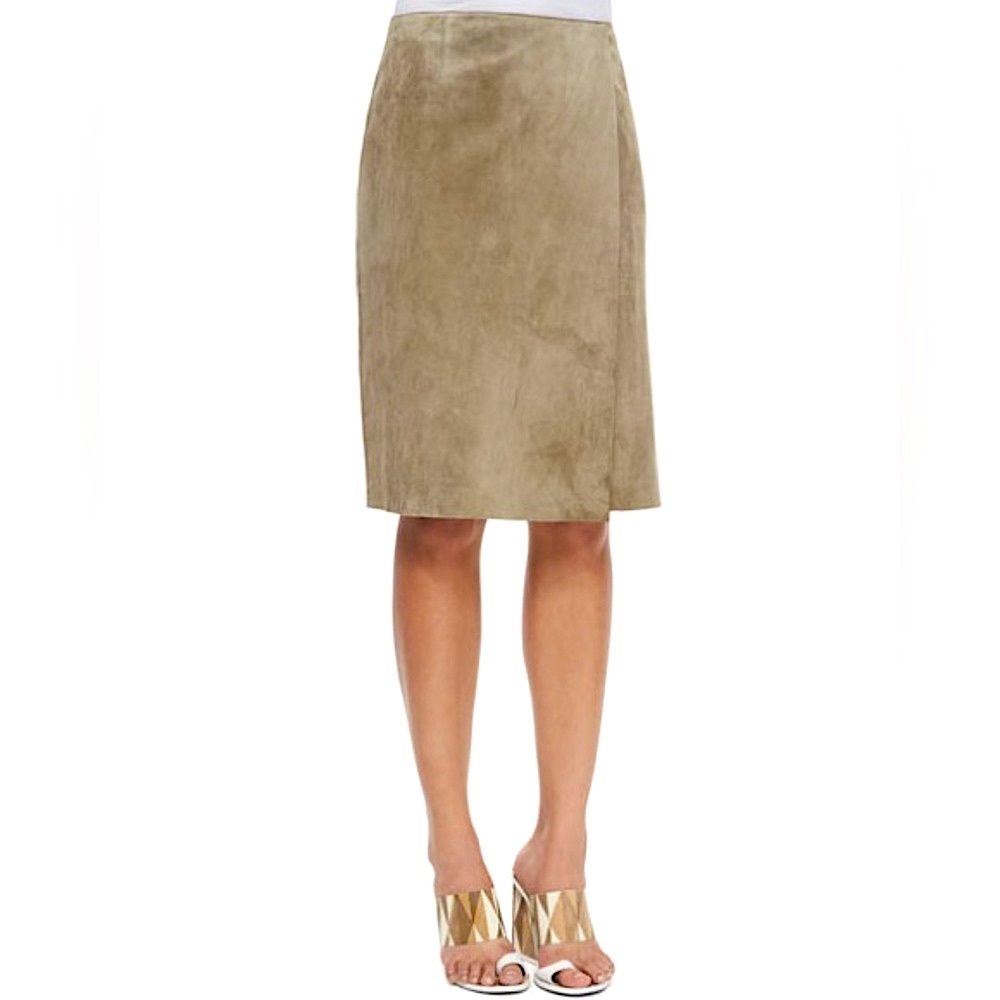 TORY BURCH Faux Wrap Suede Skirt